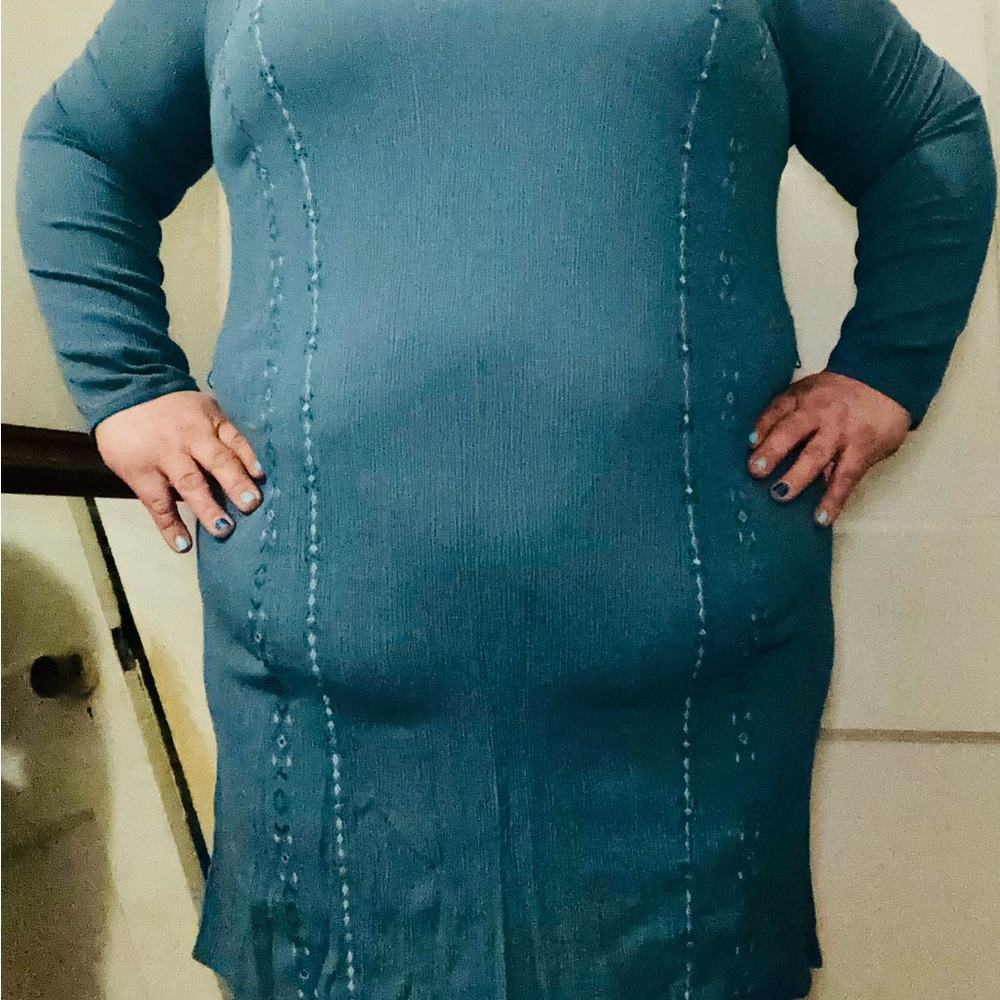 Faded Glory Embroidered Teal Long Sleeve Dress